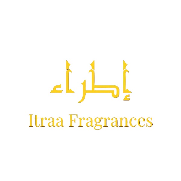 Itraa Fragrances logo with Arabic text and brand name on a dark background